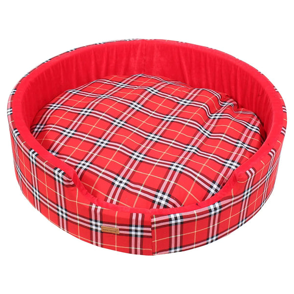 Red Color Designer Check Bed for Large Dogs
