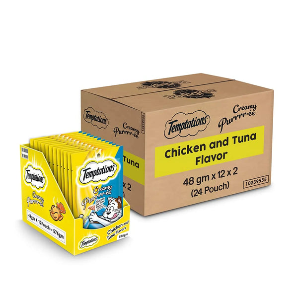 Temptations Creamy Purrrr-ee Cat Treats, Chicken & Tuna Flavors 1152g, Pack of 24