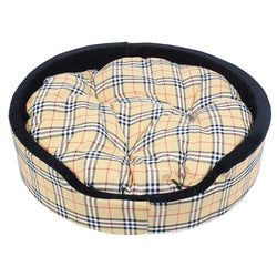 Cream Color Designer Check Bucket Bed for Medium Cats